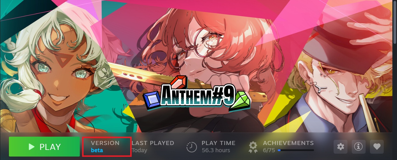 Example of VERSION beta shown in the Steam Library